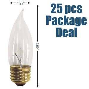  25 pcs. 40w 130v Candelabra E26 base Flame Clear bulbs 
