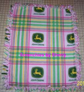 John Deere Pink Green Plaid Fleece Baby Pet Blanket  