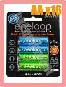 Sanyo eneloop Glitter Color Rechargeable AA Battery x16  