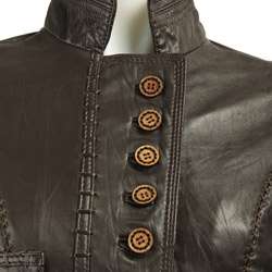 Chaudry Womens Mandarin Collar Leather Jacket  