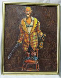   CLOWN WITH VIOLIN ORIGINAL OIL PAINTING ON BOARD 17 X 20  