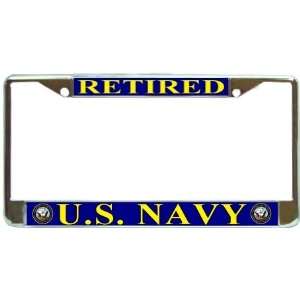  US Navy Retired Chrome Blue Metal License Plate Frame 