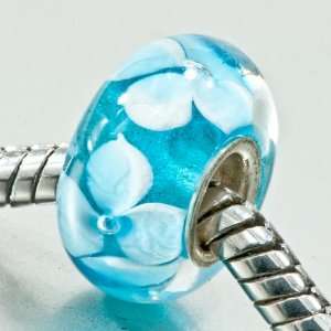 Pugster Fresh Blue White Flower Glass Beads Pandora Chamilia Biagi 