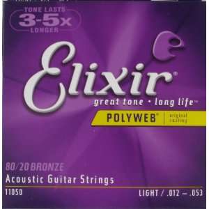  Elixir Polyweb 80/20 Bronze Light Acoustic Guitar Strings 