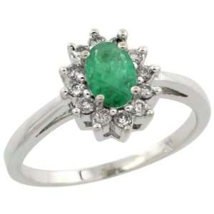 14k White Gold ( 6x4 mm ) Halo Engagement Emerald Ring w/ 0.212 Carat 