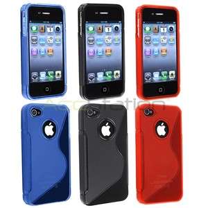 3x S Shape TPU Rubber Gel Soft Cover Case For iPhone 4 G 4S Clear Red 