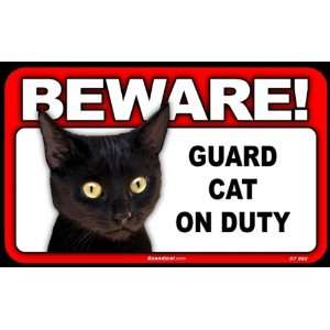 BEWARE Guard Cat on Duty Sign   Black Cat  Sports 