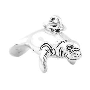  Sterling Silver Three Dimensional Manatee Sea Cow Charm Jewelry