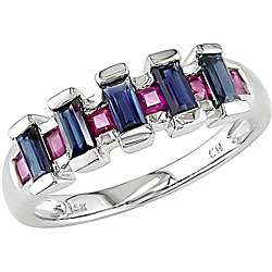 14k White Gold Sapphire and Ruby Ring  