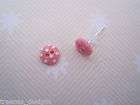 CUTE CANDY PINK WHITE POLKA DOT TINY BUTTON* Small Stud Earrings SP 