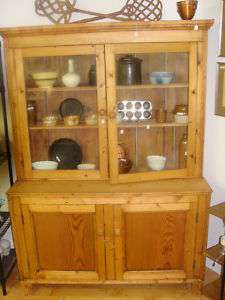 Rustic Country Pine Glass Front Cupboard Cabinet  