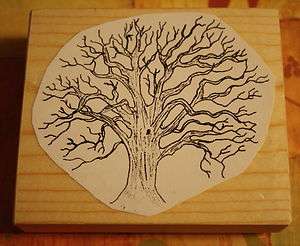 Large Rubber Craft Stamp Winter Dead FALL Tree Forest  