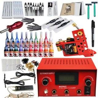 Complete Tattoo Kit 2 Tattoo Machine 24 Color ink Power Supply needles 