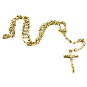  Gorgeous 24k Yellow Gold Layered 5mm Textured Beads Rosary Necklace 
