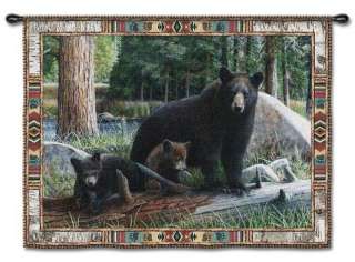 BLACK BEAR LODGE CUB WILDLIFE ART TAPESTRY WALL HANGING  