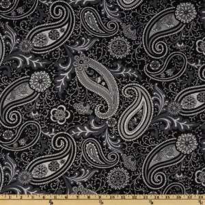 44 Wide Black White & Currant III Paisley Black/Grey Fabric By The 