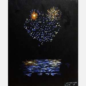   Fireworks 04 Over Water Original Oil Painting 2008: Home & Kitchen