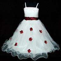   NT R408 Reds White Wedding Party Girls Flower Pageant Dress SIZE 3 4T