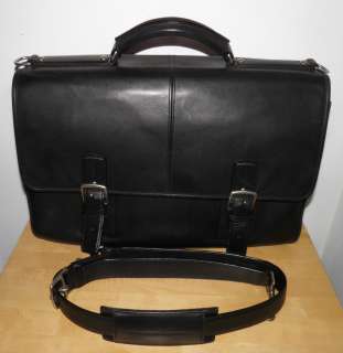   Black Leather Thompson Computer Laptop Briefcase Business Bag 6455 EUC
