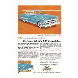  1954 Ad Blue Chevrolet Bel Air 4dr Sedan Chevy Original 