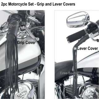 2pc Motorcycle Solid Genuine Leather Handlebar Grip and Clutch Lever 