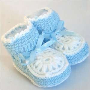  Baby Booties Crocheted Boy Blue/white 