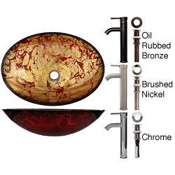   Asian style Glass Bathroom Vessel Sink and Faucet  