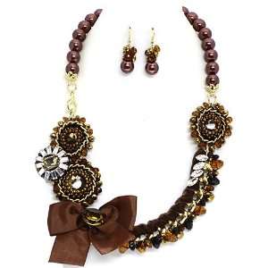  Precious Necklace Set; 30L; Gold Metal with Bronze Pearl 