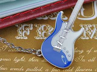   white painted guitar pendant made from shiny silver metal alloy with