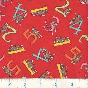  45 Wide 5 Funky Monkeys Counting Numbers Red Fabric By 