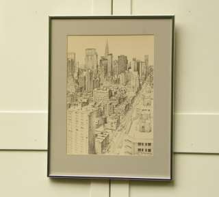 NY Skyline Art Finkenberg Vintage Cityscape Pen & Ink  