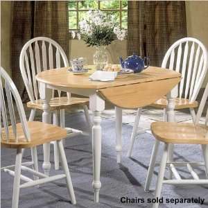  40 Round Drop Leaf Dining Table in White/Natural: Furniture & Decor