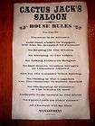 OLD WEST SALOON CACTUS JACKS HOUSE RULES POSTER 18x30 (110)
