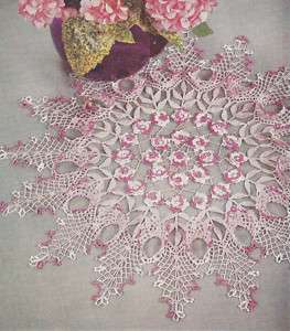 Vintage Crochet Pattern Rose Ruffle Doily Flower Floral  