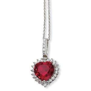   Silver Heart 100 facet Synthetic Ruby/CZ 18in Necklace Jewelry