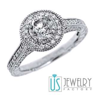 Real 1.72ct VS1 F Round Diamond Engagement Ring Wedding Band Set 