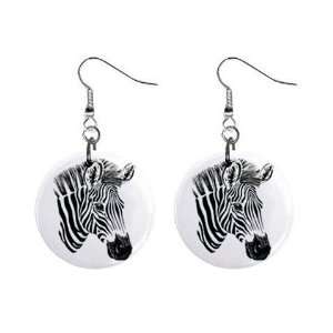 Zebra Head 1 Round Button Dangle Earrings Jewelry 12894084