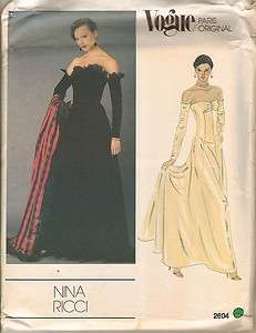   Sewing Pattern Vogue 2604 Designer Evening Dress Nina Ricci 16/38