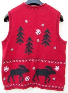  MOOSE M RUSTIC SNOWFLAKE Tree Red VEST $5.50 Shipping Wool Bld~  