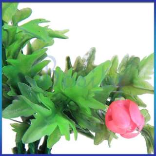   Ornament Plastic Plants for Aquarium Fish Tank Green Leaf Red Flower