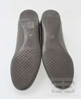 Gucci Dark Bronze Metallic Leather & Monogram Toe Flats Size 37.5G 