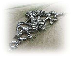Large Mermaid Sea Goddess Pendant Silver Ox Brass (C)  