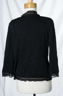 St. John Evening Black Knit Cardigan Ruffle Sparkle Tie Front Sweater 