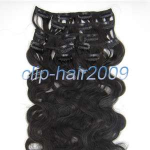 pcs Wavy Human Hair Clips On In Extensions #1B   