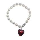   Fresh Water Cultured Pearl and Red Murano Glass Heart Bracelet.   7.5
