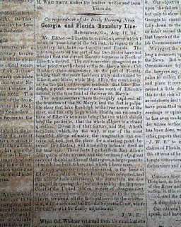   FL Florida ANTEBELLUM Georgia 1854 Pre Civil War OLD Newspaper  