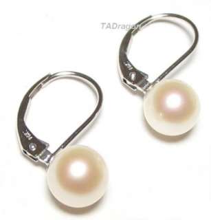 7MM Akoya White Pearl 14K White Gold Lever Back Earrings  