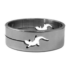  1x 6mm Flat Stainless Steel Ring Band, Hollow Engraved Salamander 