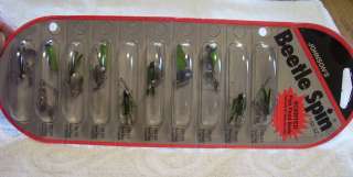 DISPLAY PACK OF 10 JOHNSONS BEETLE SPIN LURES GREEN  