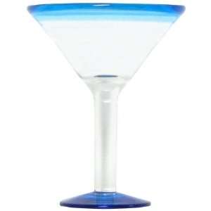  Hand Blown Glass with Sea Blue Rim Martini Glass 7H 10oz 